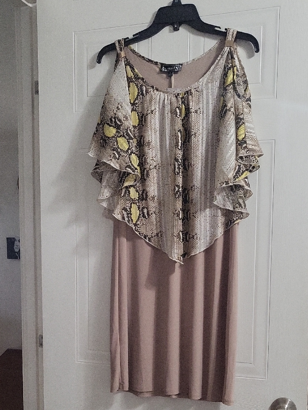 NAIF Taupe Snake Print Dress with Yellow Accents"NEW W/TAG"